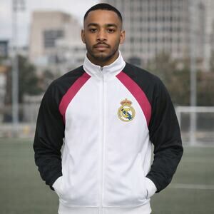 Men's Small Real Madrid Track Jacket White Black Pink Soccer Futbol Full Zip Up